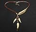 Fanala Women Bronze Rope Chain Feather Pendant Choker Chunky Statement Necklace