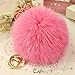 Cy3Lf Gold Plated Rabbit Fur Ball Pom Pom Keychain, Pink