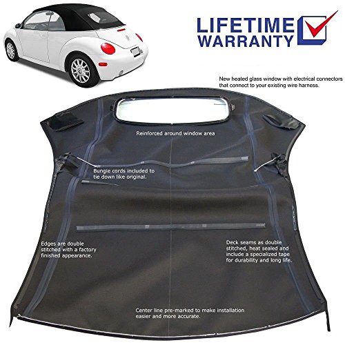 AutoBerry Compatible Replacement Convertible Top & Heated Glass Window for VW For Volkswagen Beetle Power Tops 2003-2009 Tan Stayfast Cloth