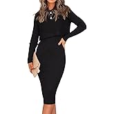 Ezbelle Women's Long Sleeve Sweater Dresses 2 Piece Outfits Sets Ribbed Knit Crop Tops and Tank Bodycon Midi Dress