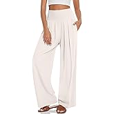 UEU Women's Linen Palazzo Pants Wide Leg High Waisted Lounge Casual Beach Pants with Pockets
