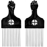2 Pack Metal Hair Pick for Afro and Curly Hair - Afro Comb for Women/Men Styling - Hairdressing Tool (Black)