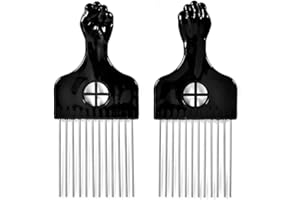 2 Pack Metal Hair Pick for Afro and Curly Hair - Afro Comb for Women/Men Styling - Hairdressing Tool (Black)
