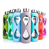 18oz Glass Water Bottle MIUCOLOR - Anti-slip Silicone Sleeve with Eco-friendly Shatter Resistant Borosilicate Glass Bottle, BPA, PVC, Plastic and Lead Free