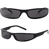 PEGH Y2K Wrap Around Sunglasses for Women Men Small Narrow Frame Rectangle Sunglasses 90s Small Face Futuristic Sports Shades