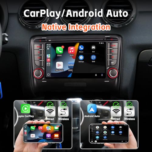 RYUIXPUL Car Radio for Audi TT MK2 8J 2006-2014 with Wireless CarPlay and Android Auto, Linux 2S Quick Start System, OEM Audio Quality, IPS Touchscreen, Bluetooth, RDS Radio, Steering Wheel Controls