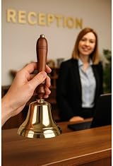 Assorted Collections Traditional Wooden Handle Brass Bell 9cm Dia 22cm High view 2
