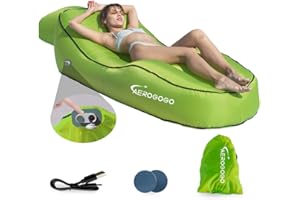 AEROGOGO CS1 one Click Automatic Inflatable Lounger Air Sofa Chair, Built-in Air Pump Self-Inflatable Blow Up Lounger, Perfect for Beach Chair Camping Chairs or Portable Hammock for Outdoor Backyard (Green)