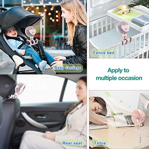 TRELC Mini Handheld Stroller Fan, Personal Portable Baby Fan with Flexible Tripod, Gift for Children, Rechargeable Fan for Office Room Car Traveling BBQ Gym Fan with 3 Settings (Pink) - Thumbnail 4