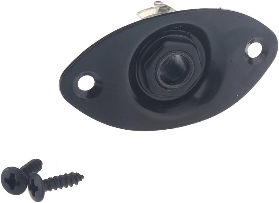 Musiclily 6.35mm Oval Guitar Loaded Jack Socket Plate for Electric Guitar Black, 2.5 cm x 0.984 inches
