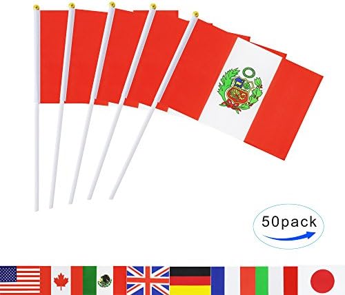 TSMD Peru Stick Flag, 50 Pack Hand Held Small Peruvian National Flags On Stick,International World Country Stick Flags Banners,Party Decorations for World Cup,Sports Clubs,Festival Events Celebration