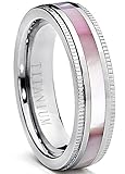 Titanium Women's Pink Hues Mother of Pearl Inlaid Band Ring, Comfort Fit, 5mm Sizes 5 to 9