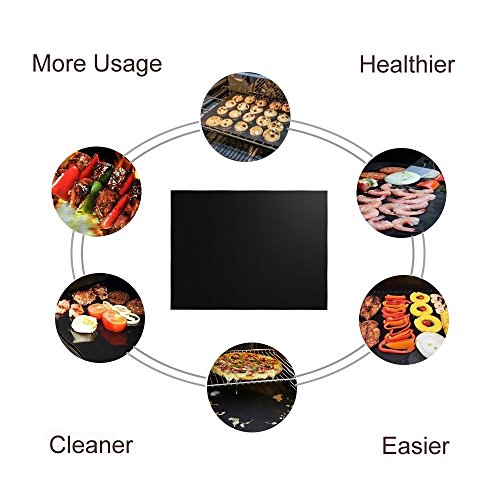 Teletrogy Grill Mat, Set of 5 Non-stick BBQ Grill & Baking Mats Reusable and Easy to Clean Cooking Accessories for Gas, Charcoal, Electric Grill and Kitchen Oven or Your Smoker -15.7 x 13 Inch (Black)