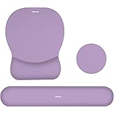 MOSISO Wrist Rest Support for Keyboard&Mouse Pad Set, Curved Ergonomic Mousepad&Coaster Non-Slip Base Home/Office Pain Relief&Easy Typing Pad with Soft Cloth&Gourd Shaped Memory Foam, Purple