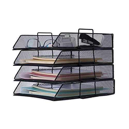 Desk Organizer - 4 Tier Stackable Letter Trays - Metal Mesh Paper Trays, Office Organizer by Delifox