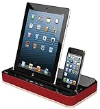 ipega Techno S 2 IN 1 CHARGER SPEAKER DUAL DOCK STATION FOR iPhone 7 7Plus, 6s, 6, 6 Plus, 5s, 5c, 5, 4s, 4 iPad Air/iPad Air2, iPad2,3,4, iPadmini & SMARTPHONES AND TABLETS, iPOD, GALAXY,(Red)