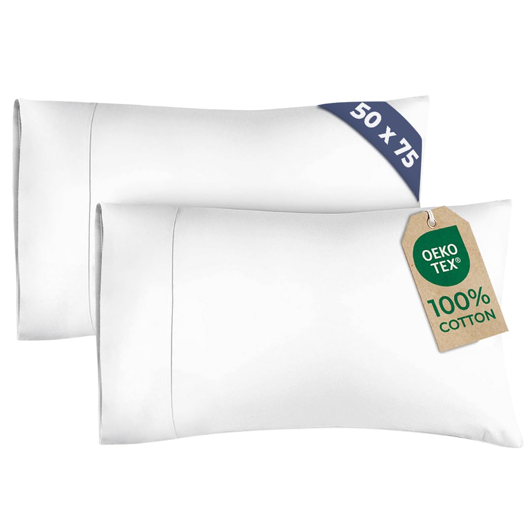 Standard Size Pillow Cases 2 Pack 50x75 cm - 100% Cotton 400 Thread Count - Open-End Design - Cooling & Breathable - Machine Washable - Hotel Quality Pillow Covers - OEKO-TEX Certified - White
