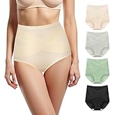 QUASTI Women's High Waisted Underwear Slightly Tummy Control Cotton Panties Full Coverage Postpartum Briefs 4 Pack