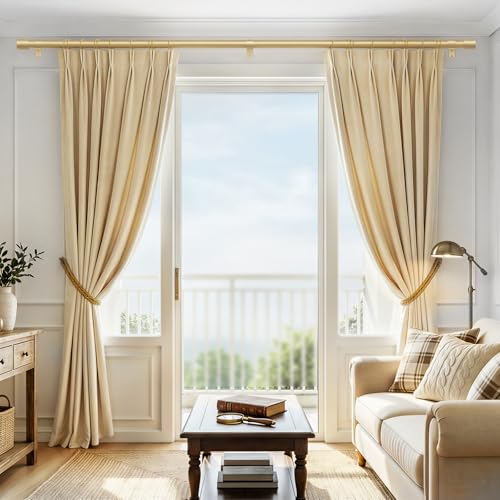 IFELS Heavy Duty Curtain Rods for Windows 66 to 120 Inch, 1 Inch Gold Curtain Rod Adjustable, Decorative Long Curtains Rods with Metal Finials, Easy Installation and Modern Design (A2,Gold,30"-120")