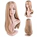 MelodySusie Ombre Long Blonde Pink Straight Wig High Density Synthetic Hair Wavy Full Wigs Soft Adjustable Size Cosplay Daily Party Wigs, Blonde Pink Highlight
