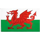 ANJOR Wales Flag 3x5Fts - Welsh Flags With Brass Grommets 3 X 5 Ft