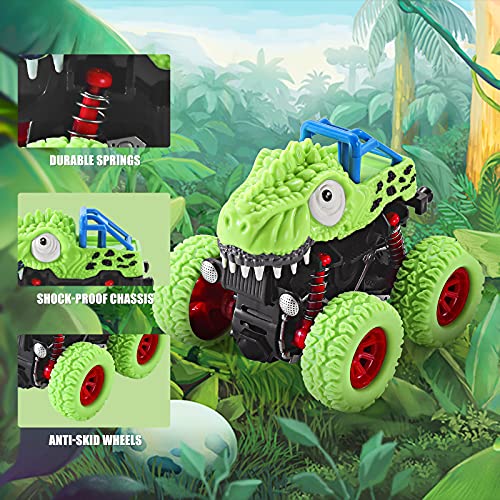 Muehieu Monster Toys Truck Cars, 2 Pack of Dinosaur Vehicles Toys Friction Powered Double Directions Push and Go Dinosaur Trucks Vehicles Playset Toys for Toddler Kids Boys Girls