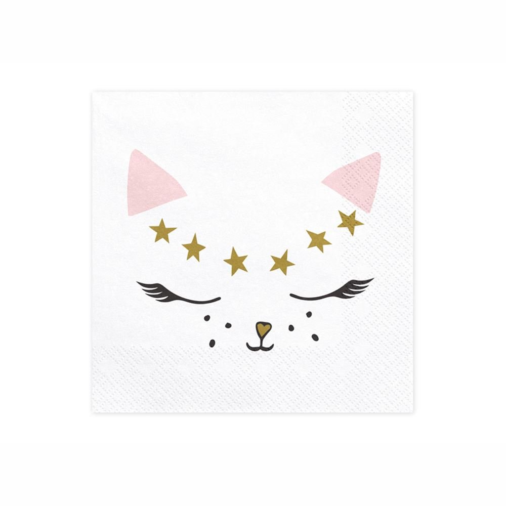 Party Deco Kitten Paper Napkins, Pack of 20 for Birthdays and Baby Showers