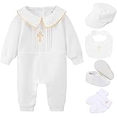 TJCONETJC Baby Boy Girl Baptism Outfit Infant Christening Outfit with Shoes & Socks 5Pcs