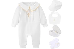 TJCONETJC Baby Boy Girl Baptism Outfit Infant Christening Outfit with Shoes & Socks 5Pcs