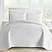Comfy Bedding 3-Piece Bedspread Coverlet Set Oversized and Prewashed Lantern Ogee Quilted, King/California King, White