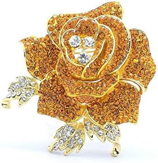 Rose Flower Brooch Pin with Rhinestone for Women Birdal Girl Prom Jewelry