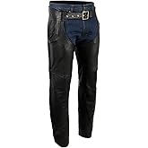 Milwaukee Leather USA MADE MLM5570 Men's Black Enfold Classic Premium Leather Motorcycle Chaps with Jean Pockets