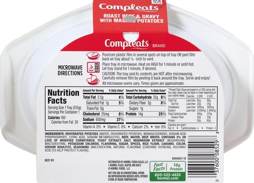 HORMEL COMPLEATS ROAST BEEF AND MASHED POTATOES WITH GRAVY, 9 OUNCE