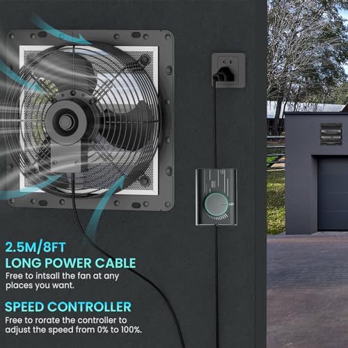HG Power 300mm Shutter Exhaust Fan with Speed Controller 1300m³/h Wall Mounted Extractor Fan with Mesh Screen Low Noise Shed Exhaust Fan for Ventilation Use, Basement, Gable, Chicken Coop, Black