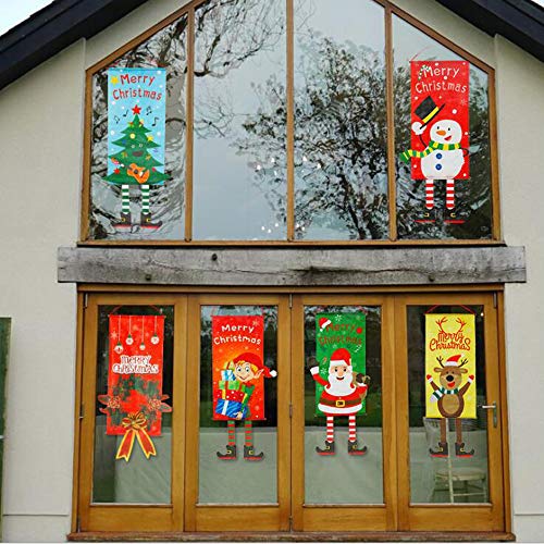 GANBA 2 Pack Christmas Hanging Cloth Flag,Seasonal Fabric Wall Hanging Holiday Décor Door Window Decorations for Christmas Ornament,Santa Claus & Elf