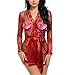 JYVIN Women's Lace Kimono Robe Plus Size Sex Lingerie Sexy Red Erotic Nightwear