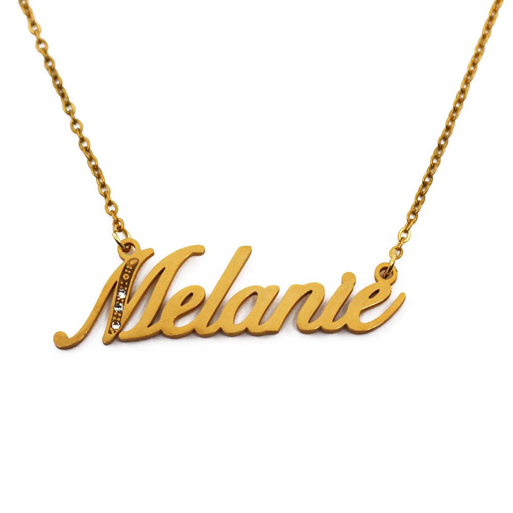 Kigu Name Necklace Melanie - Gold Tone - Custom Name Necklace - Personalised Jewellery for Ladies- Customised Jewellery for Girls- Custom Pendant Melanie