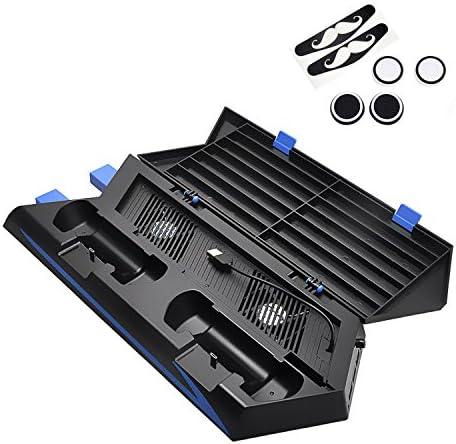 SKmoon PS4 Vertical Stand Cooling Fan SKmoon High Efficient Cooler Fan Dual Charging Station with Game Holder for Playstation 4 DualShock 4 Controllers, with Dual USB HUB Charger Ports by SKmoon