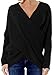 Joeoy Women's Black Criss Cross Wrap Front V Neck Long Sleeve Knit Sweater Jumper-L