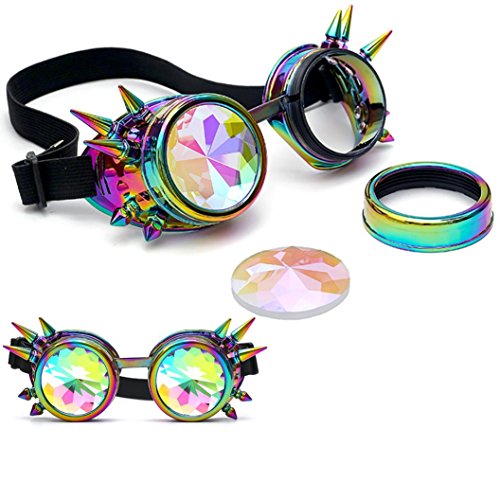 Hometom Kaleidoscope Colorful Glasses Rainbow Lens Prism Diffraction Sunglasses for Cosplay Party (Multicolor)