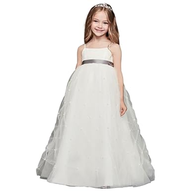 david's bridal flower girl dress with tulle and ribbon waist