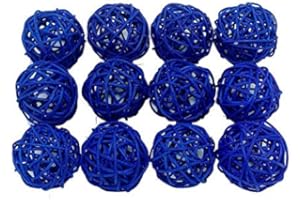 Fascola 12pcs Multi Colors Wicker Rattan Balls, Garden, Wedding, Party Decorative Crafts, Vase Fillers, Rabbits, Parrot, Bird Toys (Royal Blue, 3CM)