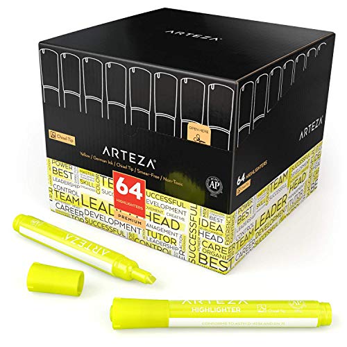 image for Arteza Highlighters Set of 64, Yellow Color, Wide Chisel Tips, Bulk Pa
