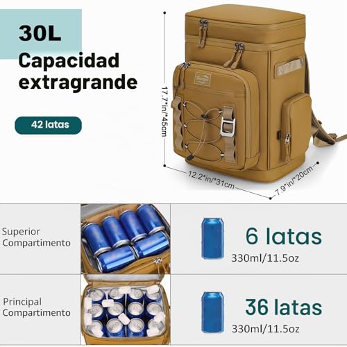 Youngoa Mochila Nevera Isotermica, 30L Grande Bolsa Termica Impermeable para Picnic, Playa, Camping, Barbacoa, Negro