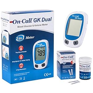On Call GK Dual Ketone Pack | 1 x GK Dual Meter and 1 x Ketone Test Strips (25 Pieces) in a Practical Set | for Accurate Measurement of Blood-beta-Ketone