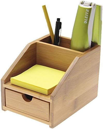 Small Desk Stationery Organizer with Drawer, Made of Bamboo
