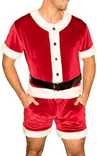 Festiful Santa Claus Costume Romper - Velvet Santa Costume Men - Ugly Christmas Sweater Holiday Party Outfit