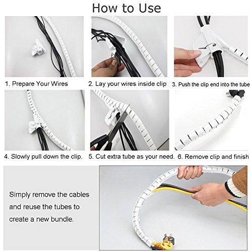 118" White Cable Management Zipper Tubes, Power Cord Organizer Protectors for Pets, 2 Pack VIWIEU Cable Bundler with Free Electrical Cable Clips and Zip Ties, Computer Under Desk Wire Holder Solutions - Thumbnail 6