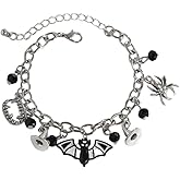 Kokoma Bat Pendant Bracelet for Women Witch Hat Spider Cubic Zirconia Charm Link Chain Adjustable Spooky Halloween Costume Accessory Jewelry