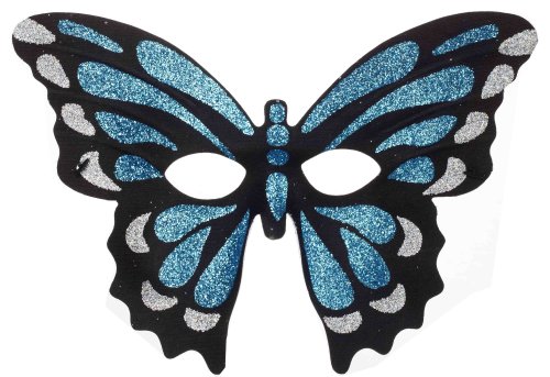 Forum Mardi Gras Costume Masquerade Half Mask Glitter Butterfly, Blue/Black, One Size